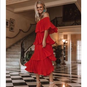 Shop impressions red tier ruffle dress